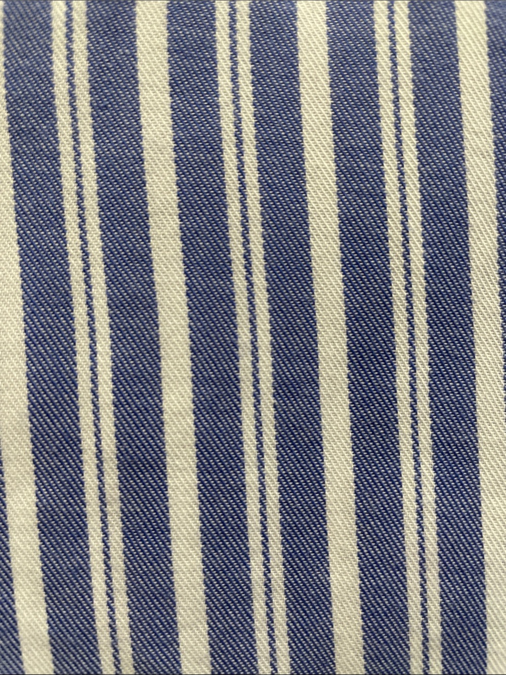 LOLA RIVER Blue-White Striped Button-Up Long-Sleeved Cropped Boxy Shirt. L - Picture 9 of 13